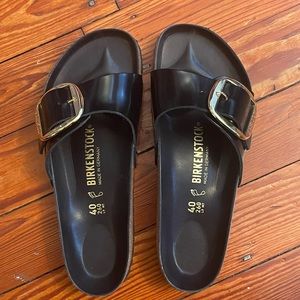 Birkenstock Madrid size 40 black with gold buckle